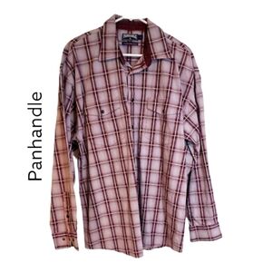 Mens VTG PANHANDLE SLIM plaid snap front Western Shirt sz L